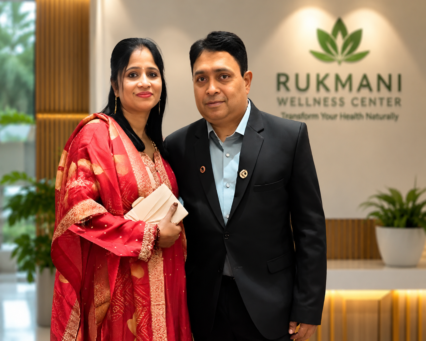 Rukmani Prashanth, founder of Rukmani Wellness Center, with her partner
